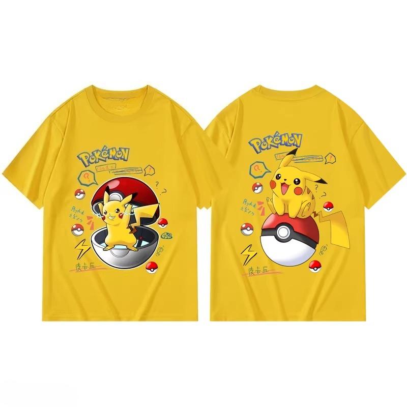 Potdemiel Summer New Pikachu Print Children's Cotton T-Shirt, Boys and Girls, Comfortable and Breathable Children's T-Shirt
