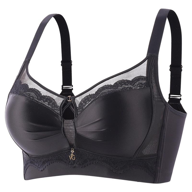 

New Modal no steel ring adjustment type small chest gathering underwear non-empty cup anti-sagging satin bra high sense 40/90AB чорний