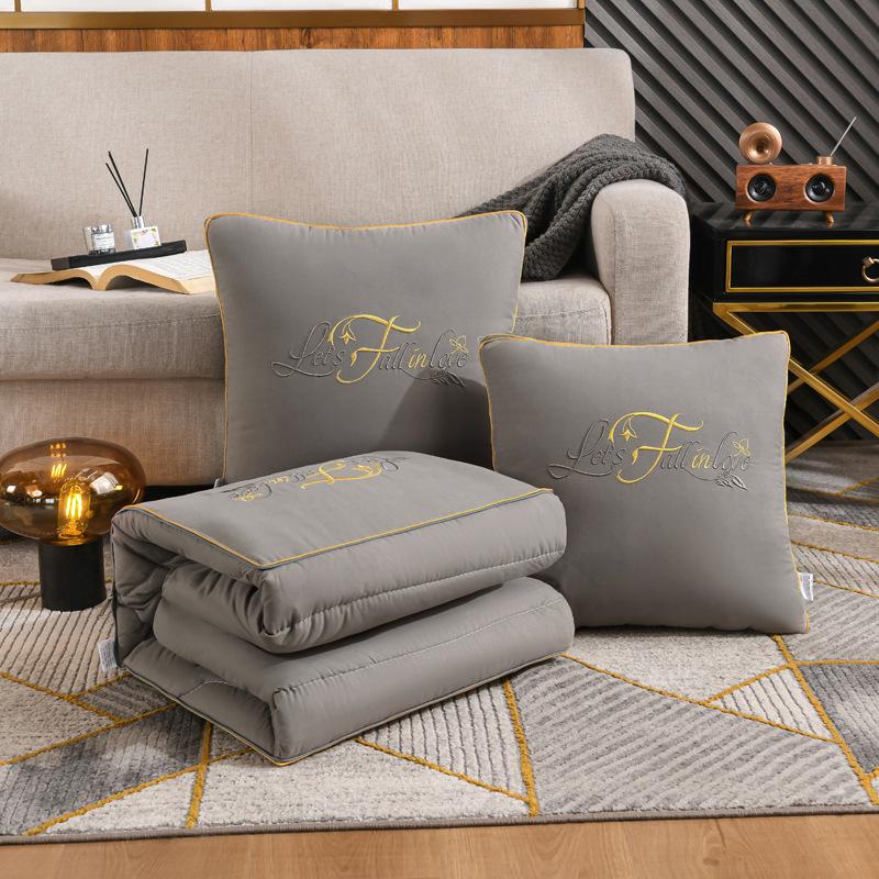 Dual-Use Embroidered Pillow Blanket: Office Nap & Car Cushion Combo