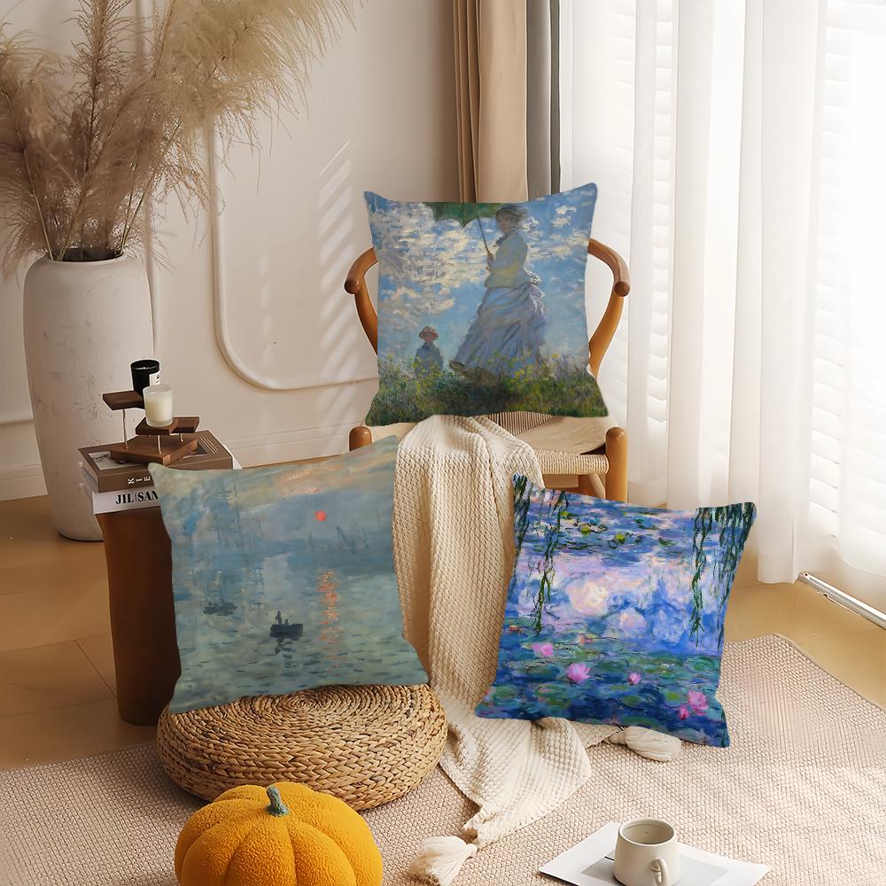 Art Claude Monet Pillow Case Office Cushions Suitable For Sofa Car Bedroom Decorative Cushion Cover