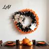 Shop Window Halloween Decor 15 Inch Wreath for Front Door Rustic Ruffle with Rhinestone Bow Ghost And Burlap Fireplace Walls Windows Gothic Party