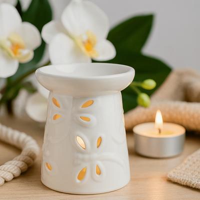 Ceramic Oil Burner White Dragonfly Design