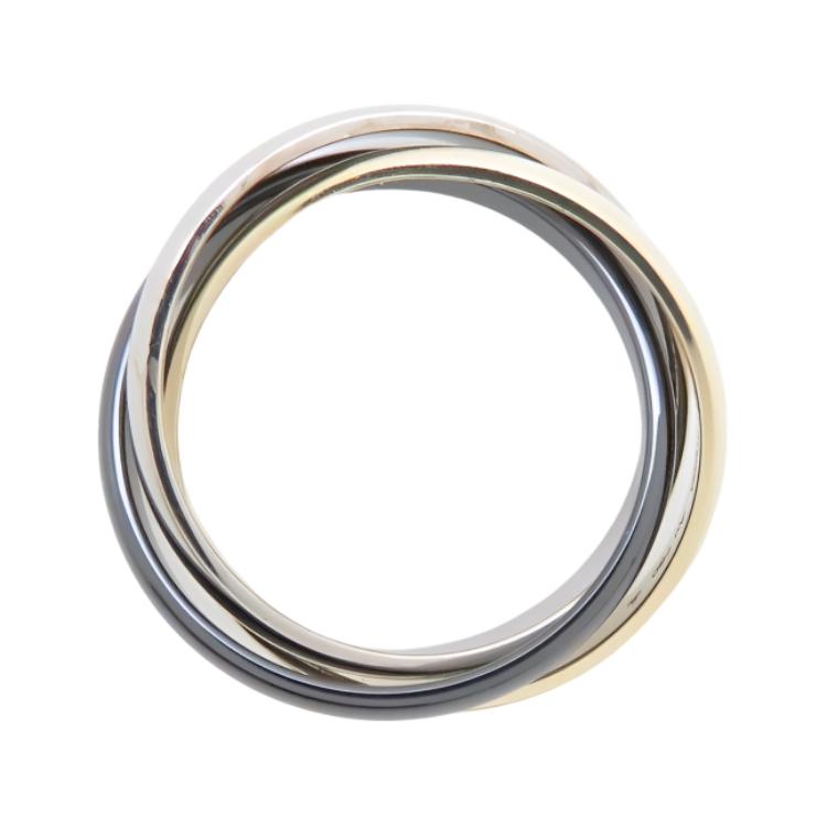 Cartier Trinity Collection Dynamic Three-Ring 18K White Gold / 18K Gold / Ceramic Ring Unisex Rings B4235600
