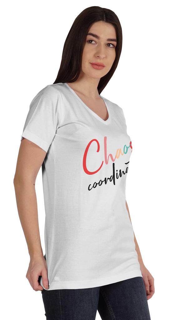 Inkmeso V-Neck Chaos Coordination Tshirt Tops For Mom Graphic Print Women
