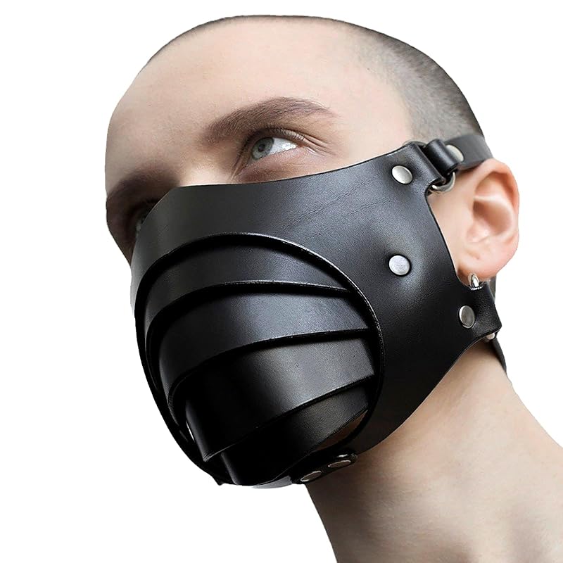 

[Moonlove] mask leather cosplay mask costume goods sm sexy face mask Half face ladies men s ventilation adjustable mask Made of leather metal bondage