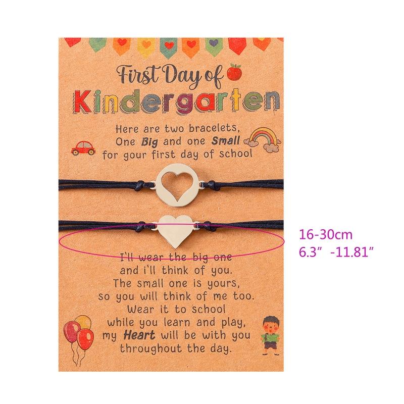 2 Pièces Bracelets Charms Cœur Assortis Retour à l'École Mère et Fille pour Bracelet de Vœu Cadeau de Séparation pour Femmes G