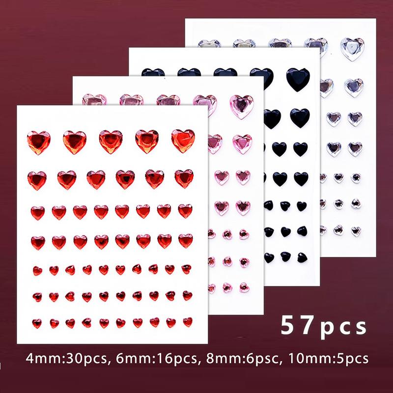 57Pcs/Sheet Heart  Face Jewels Stickers 3D Multicolor Self-Adhesive Gems For Diy Festival Party Eye & Face Makeup Deco