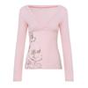 Vintage Millennial Spice Style Floral Print Autumn Long Sleeve T-Shirt Sexy Cross V-Neck Waist Bottom Top Women