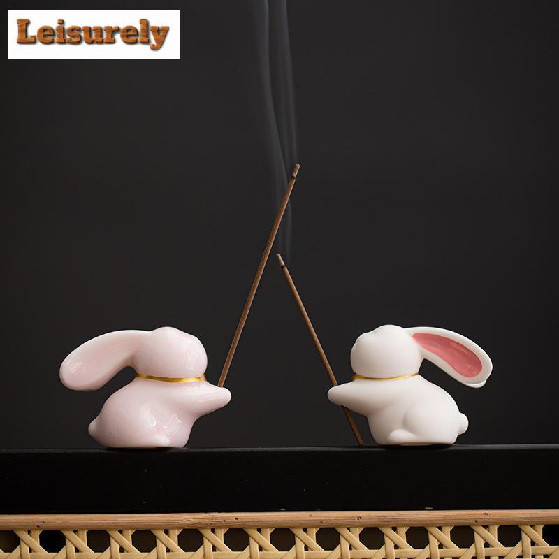 Cute Jade Rabbit Ceramic Incense Holder Fragrance Liln Base Home Indoor Line Incense Dispenser Tea Table Pet Cover Accessories