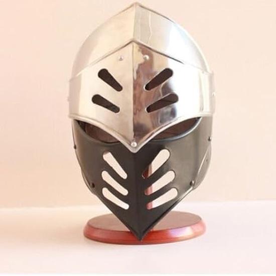 Medieval Gothic Helmet LARP Armour Wearable Helmet Silver Finish Full Face Silver Helmet With Stand