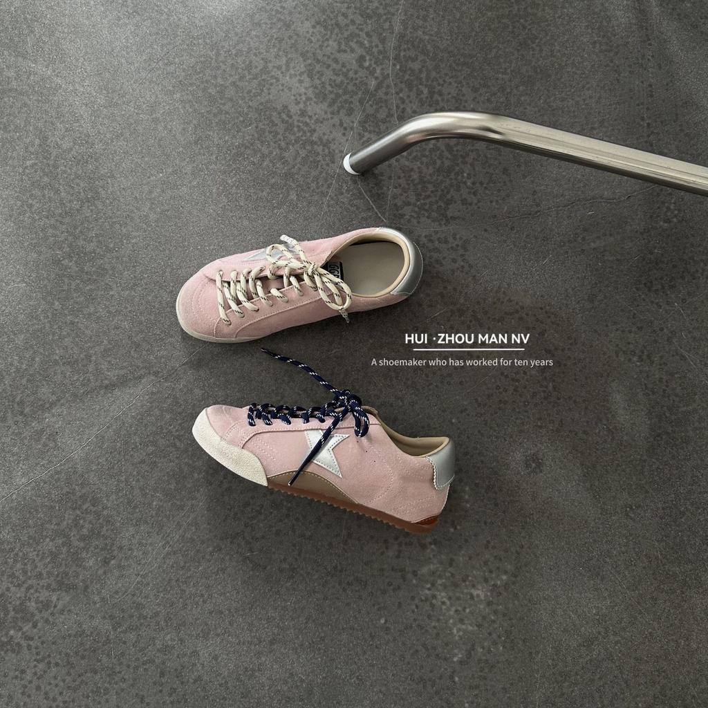 Cowhide retro German training shoes women's 2025 autumn and winter round head lace-up versatile casual sports shoes increase the star small dirty shoe