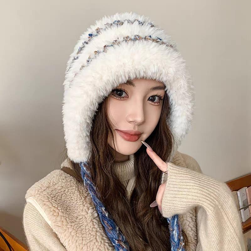 Winter women's velvet thickened warm knitted hat Mongolian ear protector wool hat big head circumference