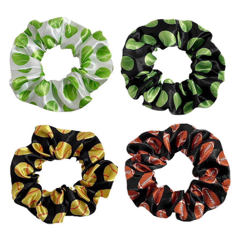 European Cross-Color Satin Sports Print Hair Tie