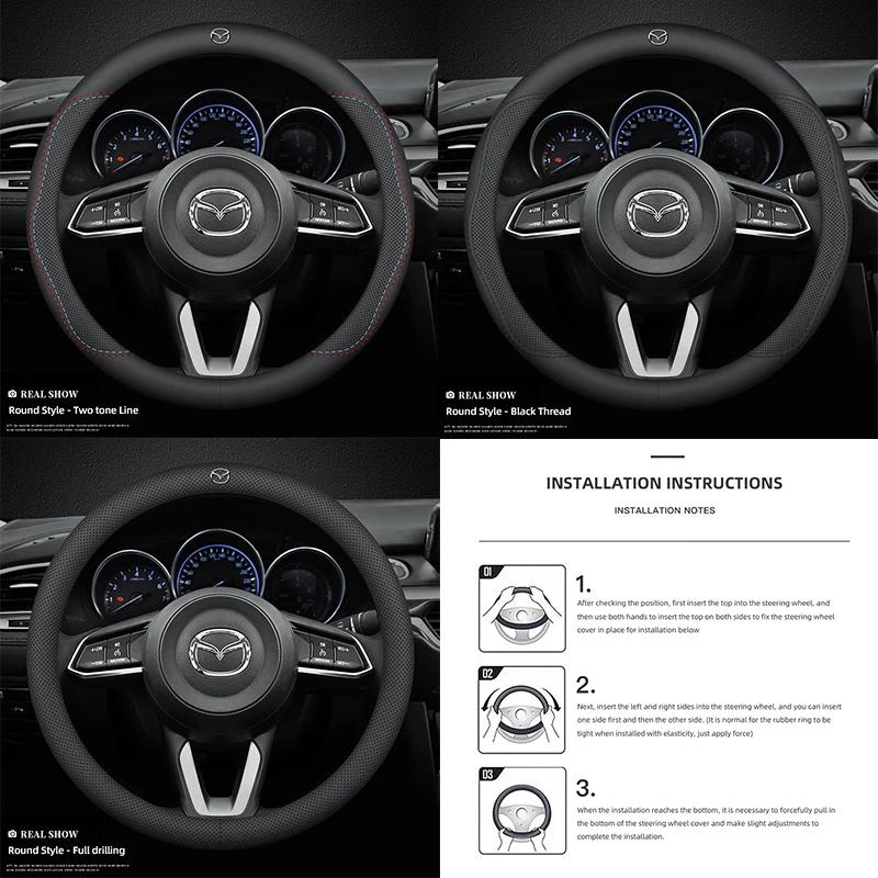 2025 Hot 38cm Nappa Leather Anti Slip Car Steering Wheel Cover For Mazda Speed 2 3 5 6 Atenza CX80 CX70 CX90 CX3 CX5 CX8 MX30 CX
