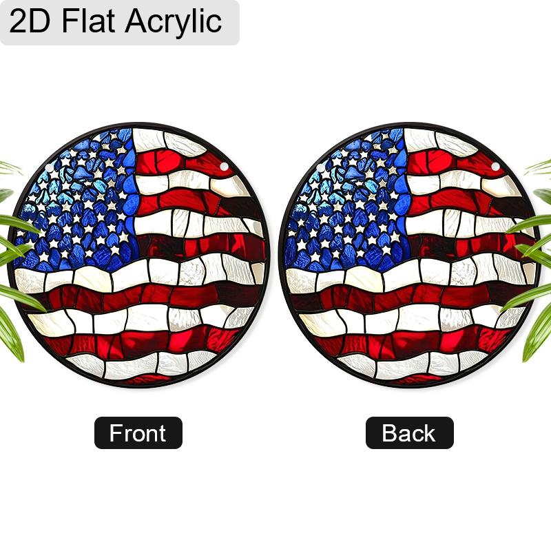 2D Flat Acrylic American Flag Suncatcher, Stained Glass Window Decor, Patriotic 4th of July Gift for Home