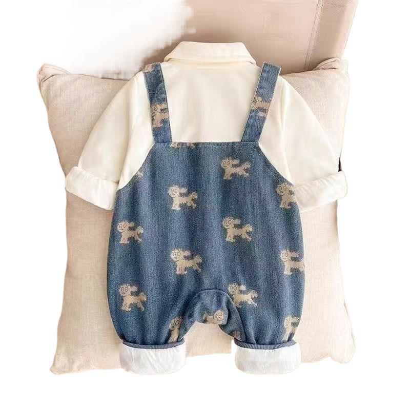 Korean Style Denim Baby Romper - Long Sleeve Autumn Overalls for Infants