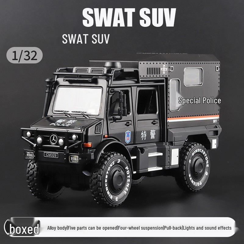1:32 Pull-Back Alloy Police Car Toy with Lights & Sound – Six-Opening Doors for Kids