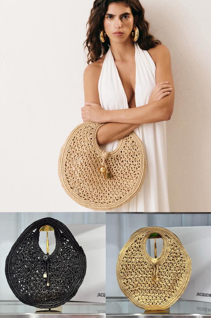 2025 New French Jacquemus Retro Hollow Lafite Grass Woven Bag Vacation Style Handbag Women
