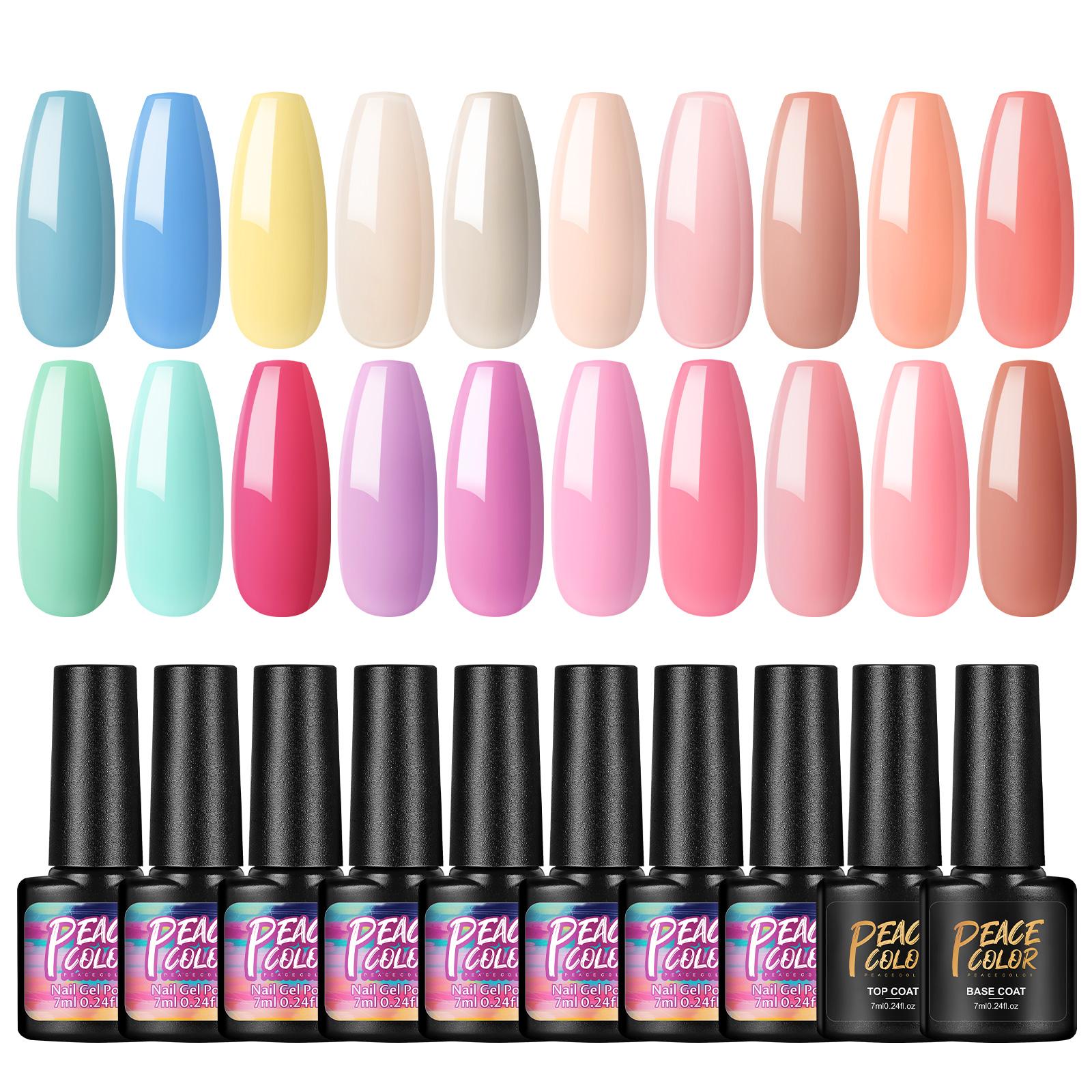 

PEACECOLOR Маникюрный набор 20 шт. Набор гелей для ногтей УФ-гель-лак для ногтей Чистый цветной гель-лак Инструменты для дизайна ногтей с матовым верхним базовым покрытием Стартовый набор для ногтей