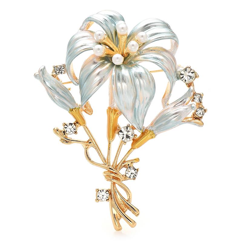 Lilly Flower Brooch for Women Unisex Enamel Plants Party Office Pins Gifts