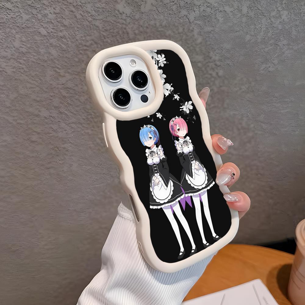 ReZero Rem Ram Wavy Edge TPU Mobile Phone Case for iPhone 17 16 15 14 13 12 11 Air Pro Max Plus Colorful Cover