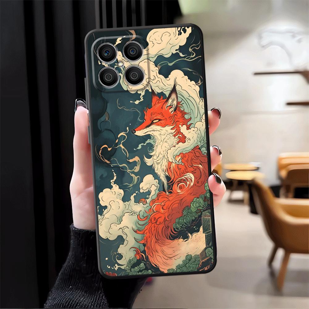 Retro Fox Cat Black Soft Phone Cover Case for Honor X9a X6 200 400 Lite X7 8X Magic5Lite X5b 70 90 X8
