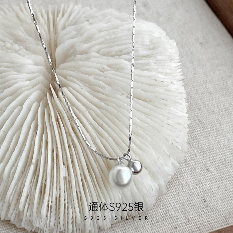 S925 Silver Niche Silver Ball Pearl Necklace Women's 2025 Cold Wind Commuter Necklace Jewelry