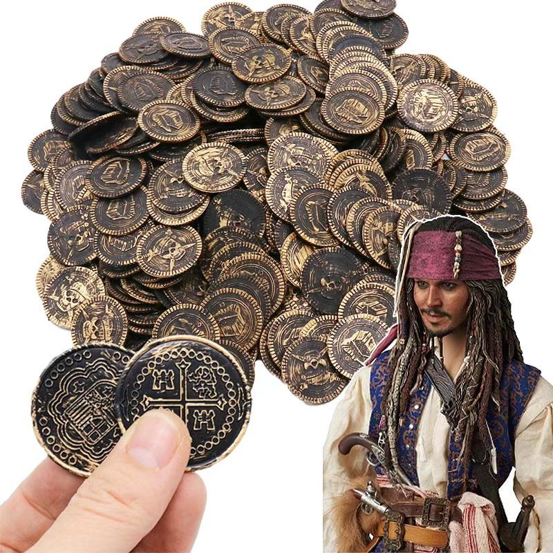 20/100pcs Plastic Skull Pirate Gold Coins Fake Treasure Game Coins for Halloween Birthday Party Decorations Kids Favors Supplies