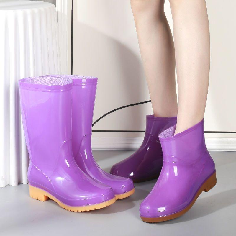 Medium tube tall tube rain shoes women's warm cotton waterproof and non-slip water shoes adult rain boots women's laundry and car wash