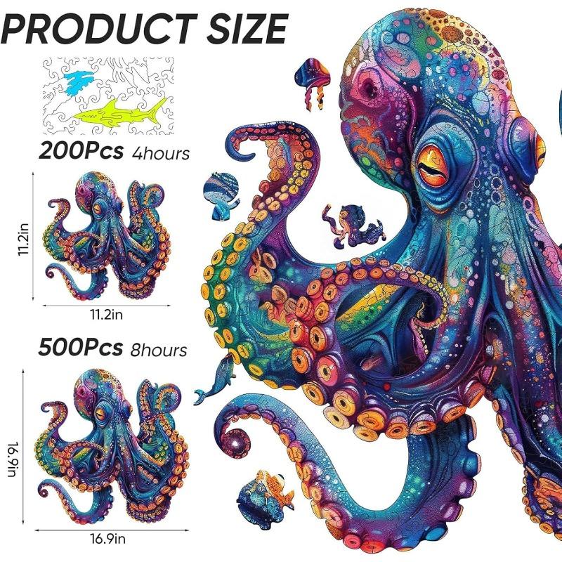 Qiuenisray Wooden Puzzles For Adults Octopus Ocean Jigsaw Puzzles 200 Pieces Home Wall Decor Creative Gift For Family Game Toy
