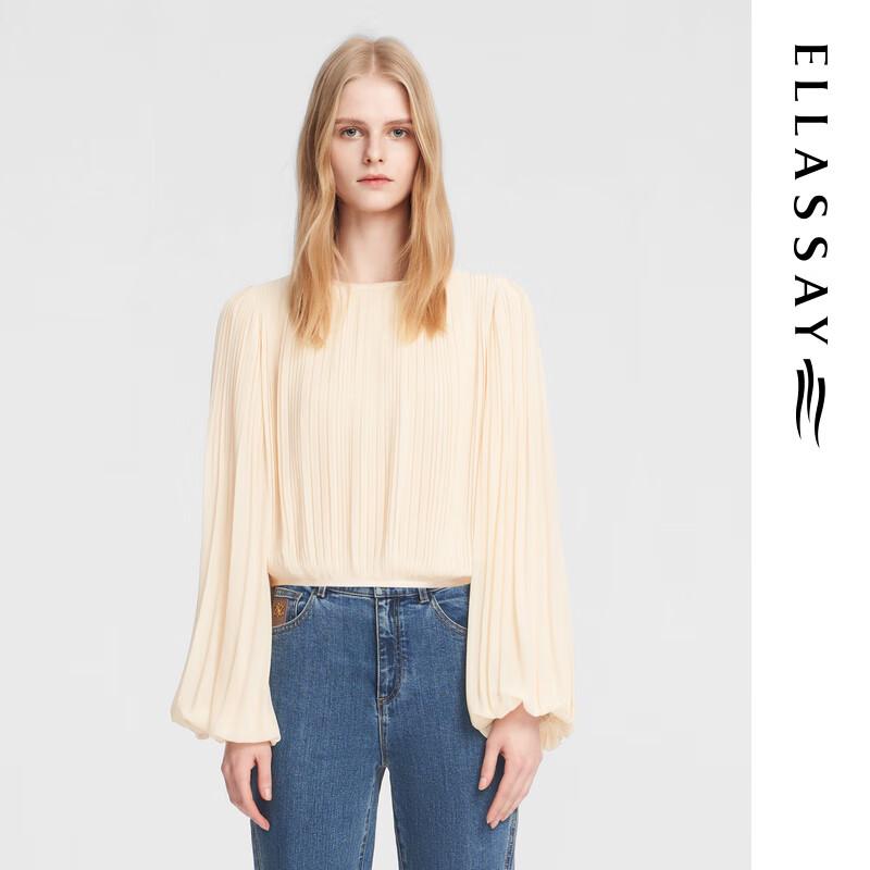 ELLASSAY Women s Pleated Lantern Sleeve Shirt L