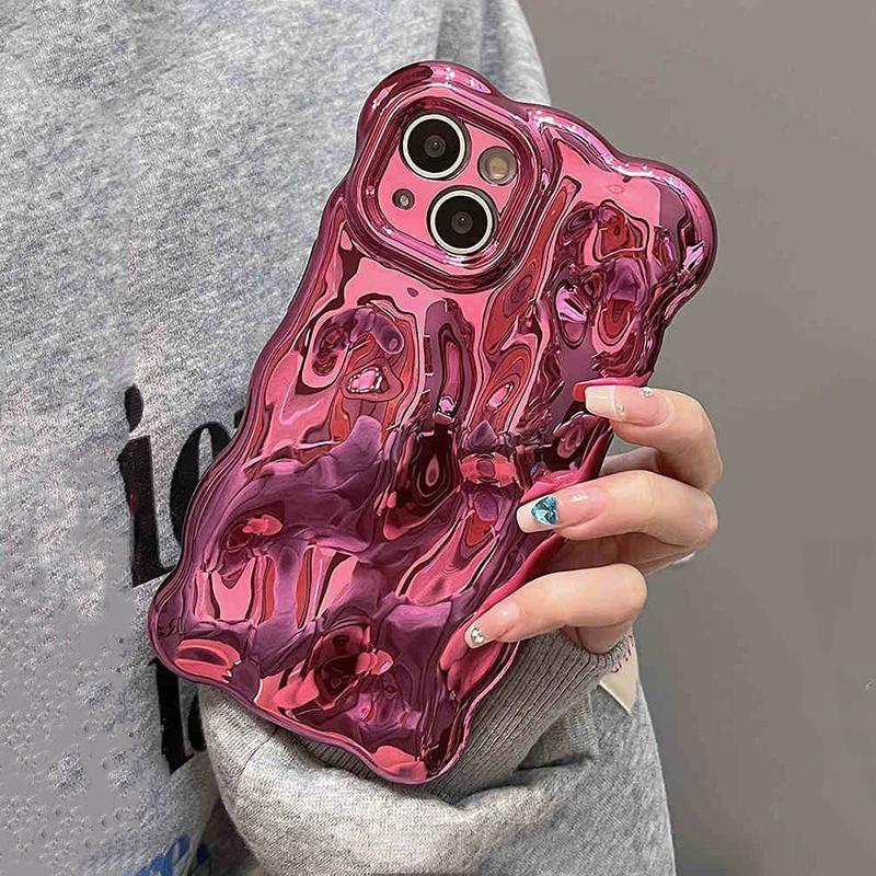 Fashion Plating Rose 3D Bubble Wave Case For iPhone 16 Pro Max 17 13 14 12 11 15 Plus Soft Glossy Silicone Back Cover