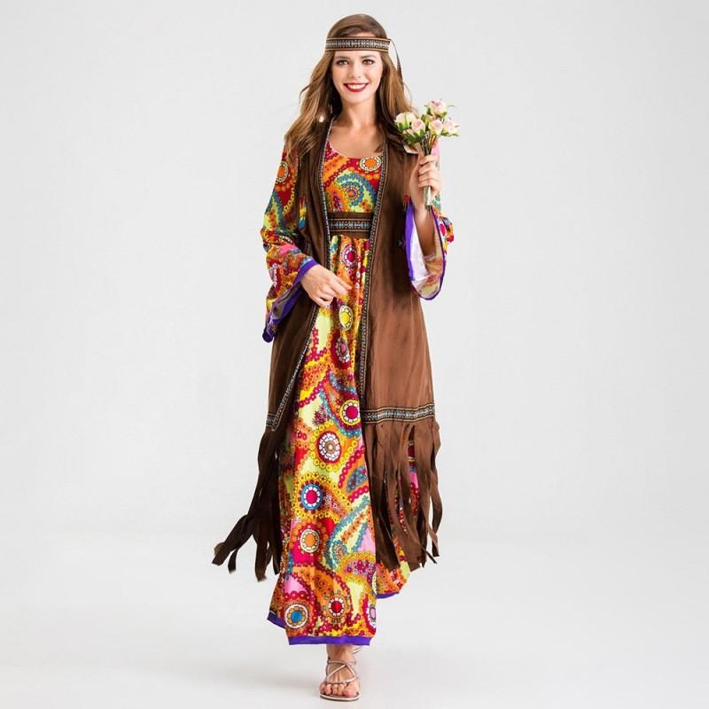 Stylish Polyester Hippie Costume For Women Featuring 70s Retro Disco Vibes Ideal For Halloween Celebrations