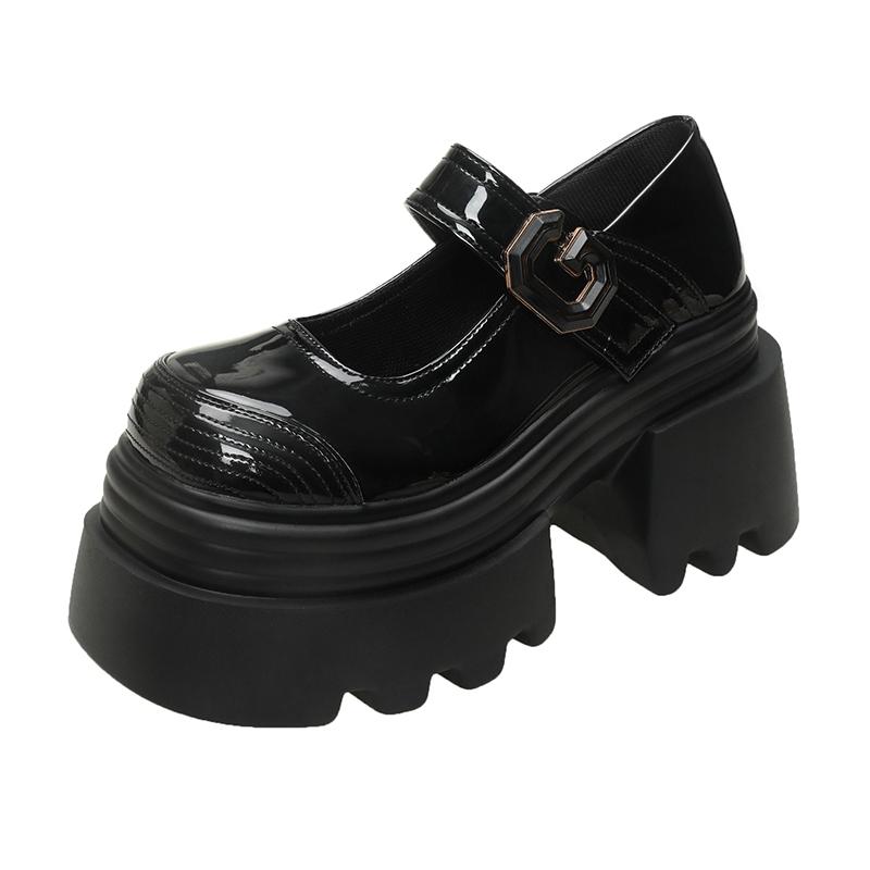 Stivali alla Moda 10,5 cm in Pelle Verniciata Autunno Stivali con Zeppa Piattaforma Scarpe Basse Casual Primavera Mary Jane Donna Tacchi Alti Chunky Scarpe di Marca