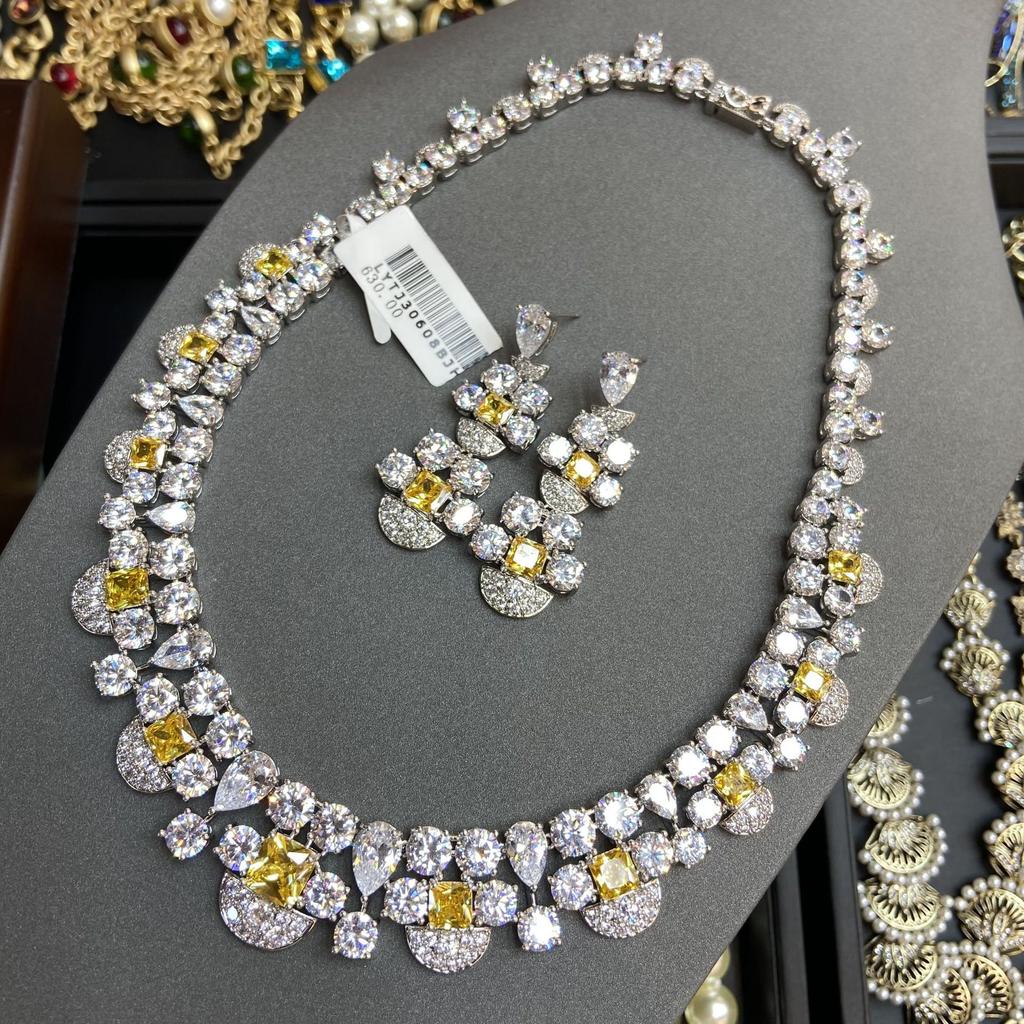 Wih Yellow Diamond Necklace Earrings Luxury Celebrity Temperament Women'S Evening Dress Banquet Jewelry