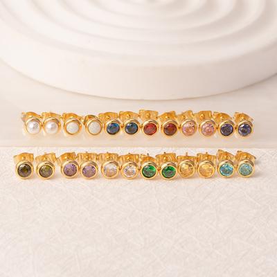 Special for Round Stainless Steel Zircon Stud Earrings Women's Trend Versatile Multi-color Earrings PVD18K Real Gold Earrings