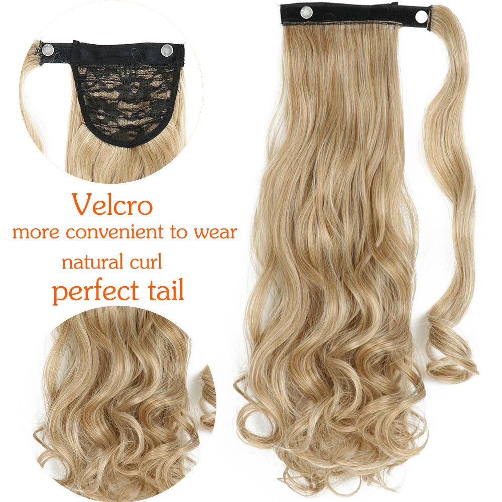 Synthetic 22 Inches Long Wavy Wrap Around Clips In Ponytail Hair Extension Blonde Black Natural Hair Piece KTB