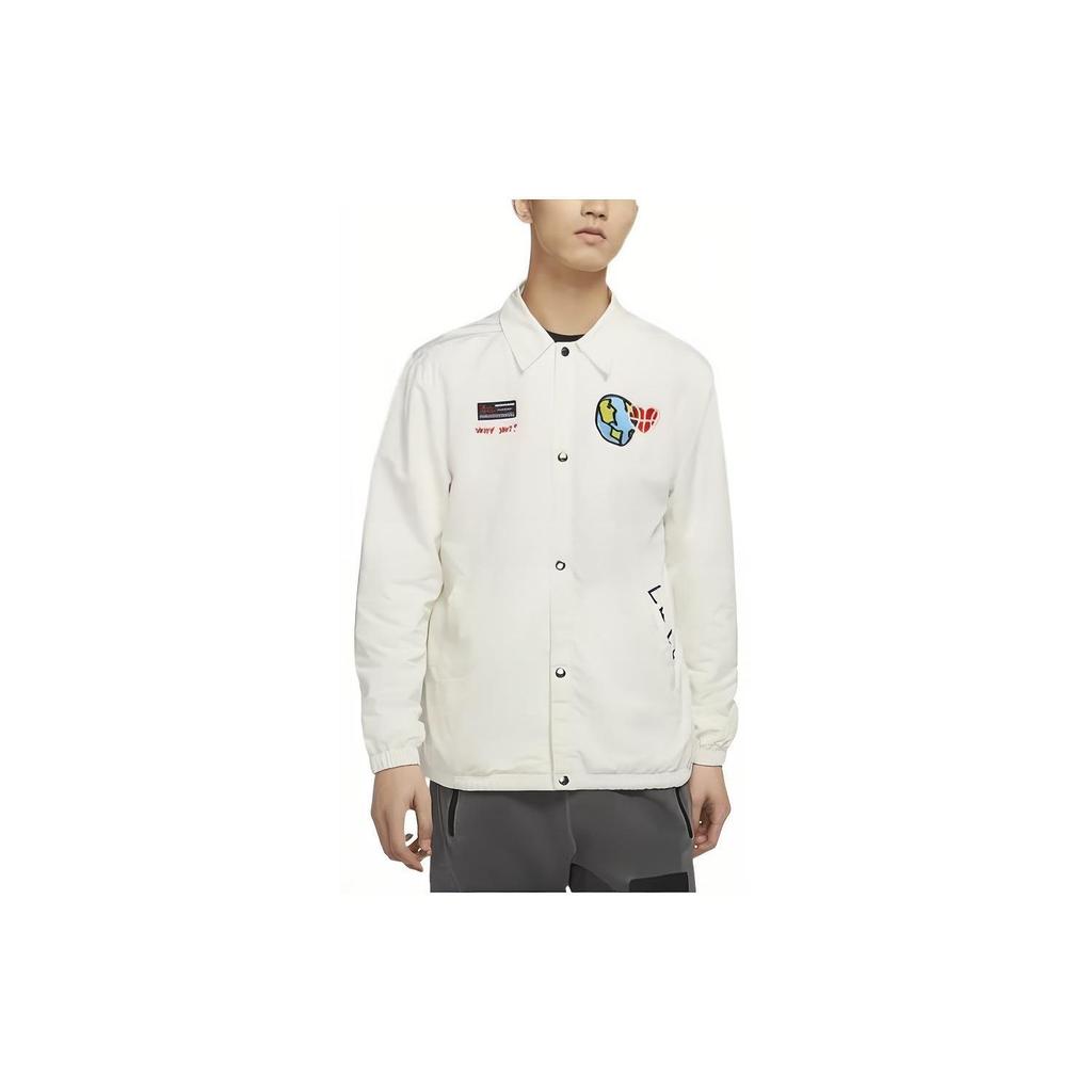 Jordan Cartoon Alphabet And Earth Pattern Embroidered Single-Breasted Lapel Long Sleeve Jacket Men Outerwear White CW4268-100