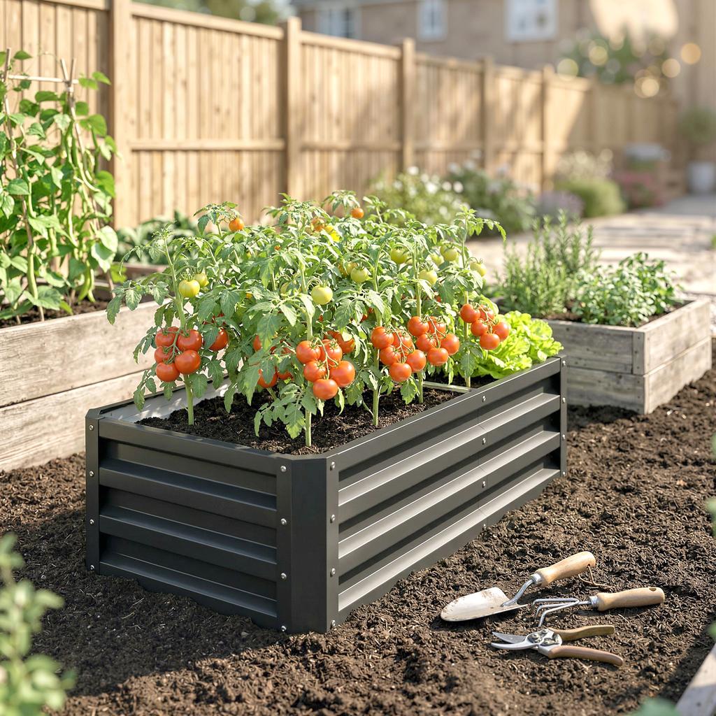 Raised Beds for Garden, Galvanized Outdoor Planters, for Herbs and Vegetables, Use for Patio, Backyard, Balcony, Grey