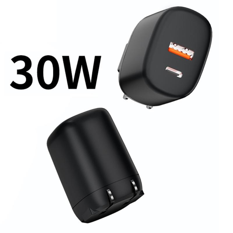 Portable 30W Power Delivery Quick Charging QC3.0 Charging Adapter, Double Port Type C+USB Wall Charger Small Designing