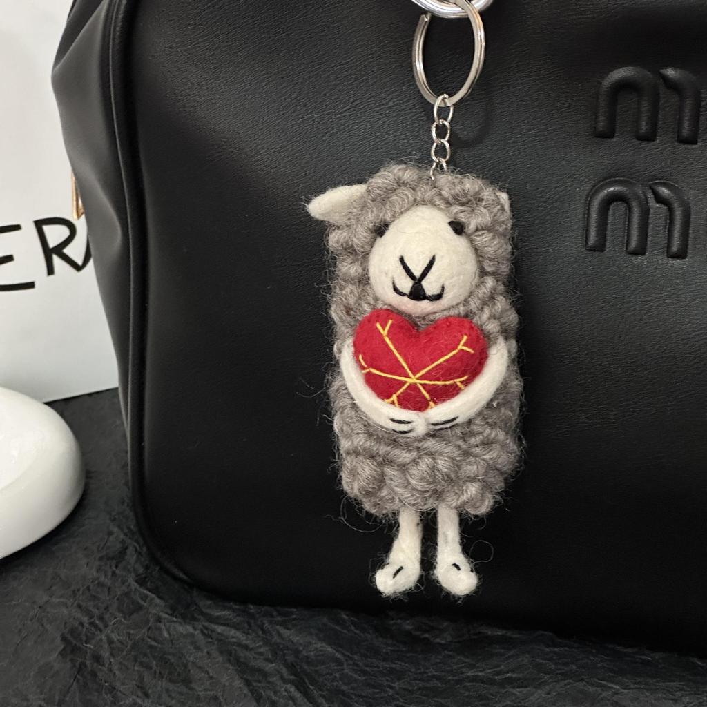 Lamb Charm Wool Felt Keychain Pendant - Nepal Crafted High-Value Gift