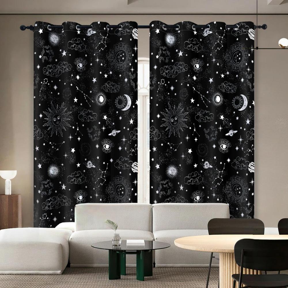 Adorable Astronaut Window Panel Drapes Spaceship Rocket Moon Eyelet Blackout Curtain Galaxy Star Outer Space Curtains for Kids Room Decor