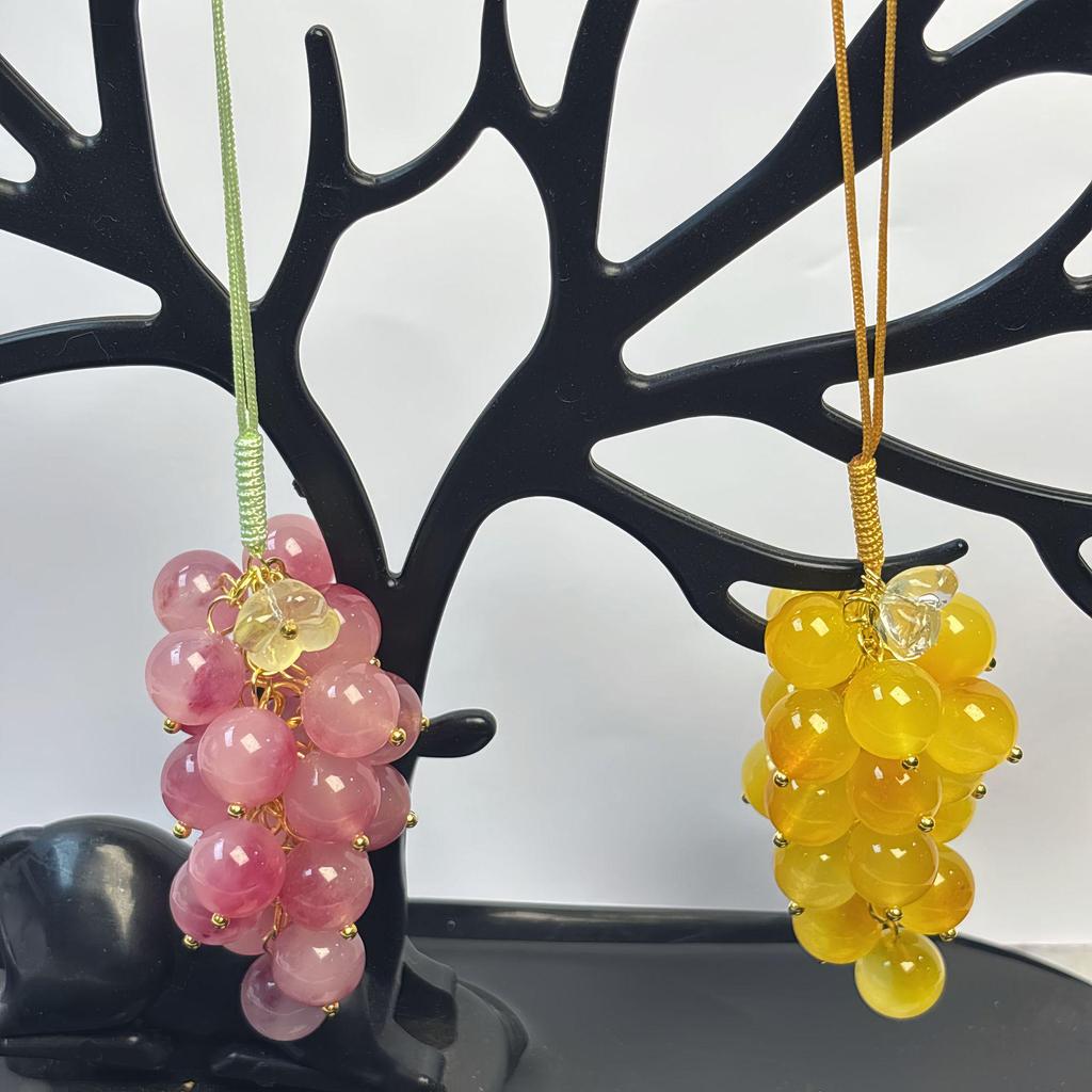 Step by Step Chalcedony Keychain Pendant: Summer Red & Green Grapes Beads Jewelry Bag Charm