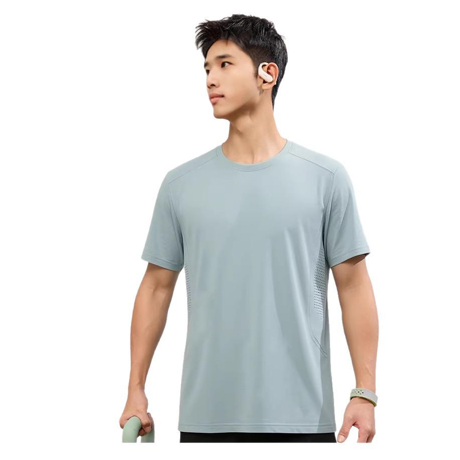 Camiseta de Algodón Unisex Transpirable de Secado Rápido, con Agujeros Laterales Respirables, Cuello Redondo, Manga Corta para Deportes al Aire Libre y Uso Casual