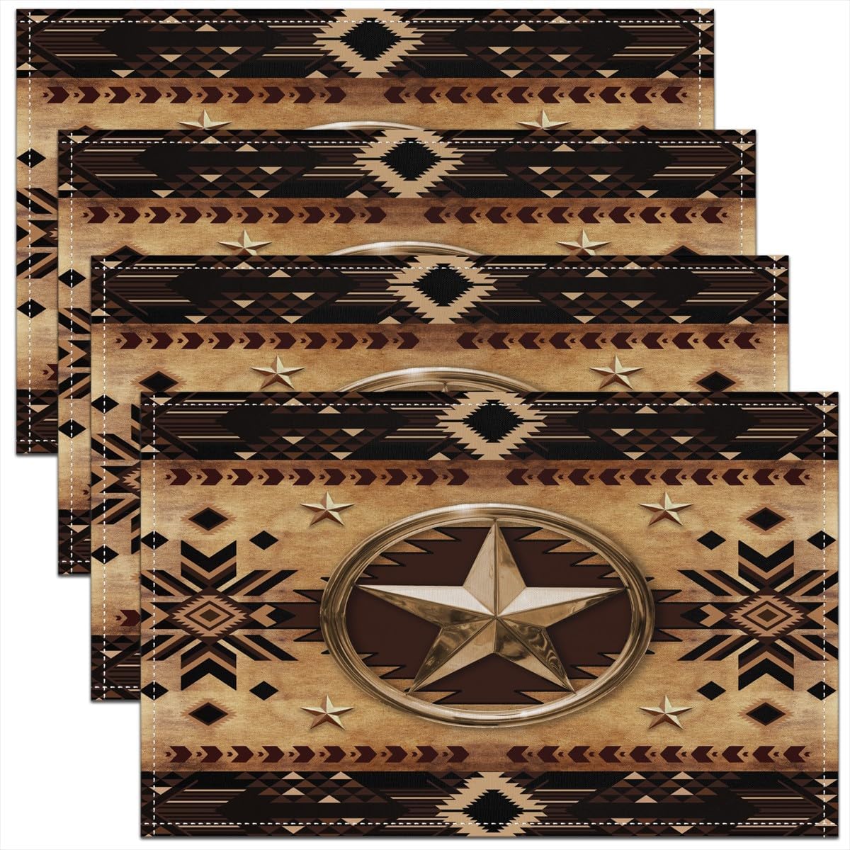

Texas Star Placemats Set of 4 Boho Cowboy Table Place Mats Boys Girls Aztec Placemat 4pcs-12x18