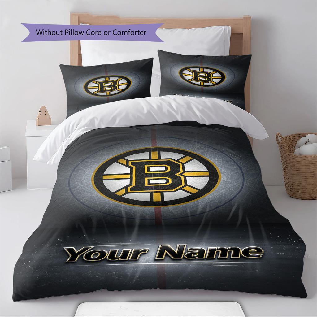 Name Custom Boston Bruins Pattern Bedding Set Quilt Cover Pillowcase Home Decor Gift (1 * duvet cover + 2 * pillowcase, without core)