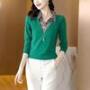 T-Shirt im Westernstil Damen Fake Zweiteilige Bluse Langärmlig Mutter Herbst T-Shirt Kleines Hemd Große Größe Unterhemd