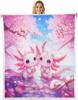 Cute Pink Axolotl Blanket Soft Fleece Throw Cherry Blossom Design Fantasy Art Kids Room Decor