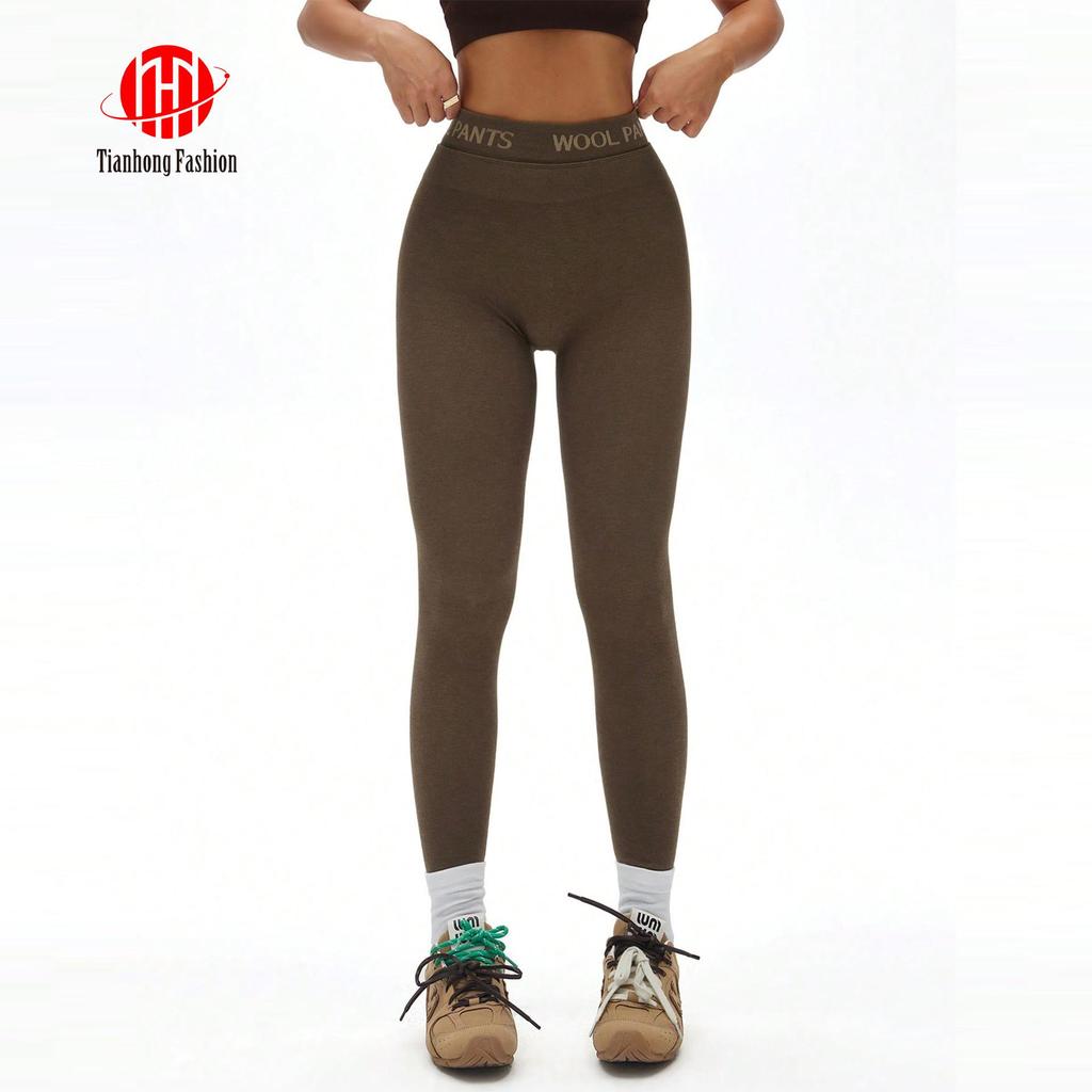 High Waist Cashmere Yoga Leggings with Letter Waistband - Seamless, Comfortable, Tummy Control, Slimming, and Warm.