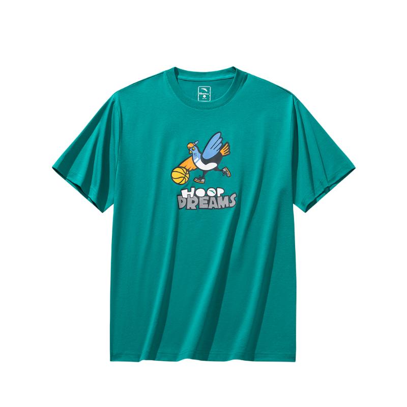 ANTA Basketball Series Hoop Dreams Cartoon Print Short-Sleeve T-Shirt Teal Men 152531129-2 S